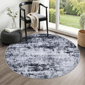 Round Area Rug for Living Room: 4 ft Washable Modern Abstract Soft Thin Rug Indoor Floor No Slip Stain Resistant Carpet for Bedroom Dining Room Farmhouse Nursery Home Office - Black