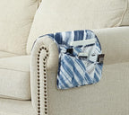 Brilliant Sunshine Blue Grey Stripes Patchwork Couch Armrest 5 Pockets Organizer, Slip Resistant Recliner Armchair Caddy, Washable Remote Controls Holder, Storage for Magazine, Tablet, iPad, Blue Grey