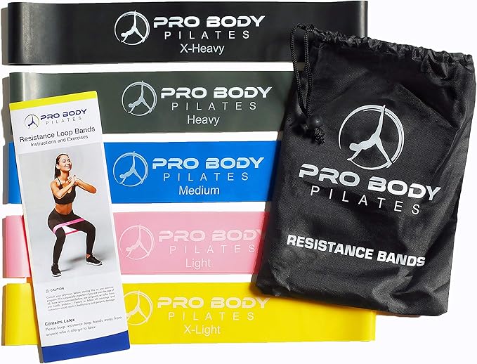 ProBody Pilates Loop Resistance Bands for Working Out, Set of 5 Exercise Bands Resistance, Workout Bands Resistance for Exercise, Small Physical Therapy Bands, 12" x 2"