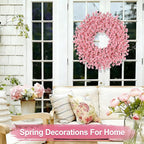 26 Inch Spring Wreaths for Front Door Large Easter Valentines Forsythia Floral Summer Spring Door Wreaths Outdoor All Season Spring Decorations for Home Porch Room Window Wall Farmhouse Decor (Pink-R)