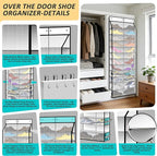 24-Pair Over Door Shoe Organizer for Family & Kids, Double Sided | Hanging Storage for Sneakers, Boots, Toys & Room Organization-Pearl White