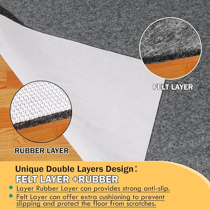 Waterproof Rug Pad, 6x9 ft Under Area Rug Carpet Pad, Non Slip Felt Rug Pads for Hardwood Floors, Keep Carpets in Place Soft and Prevent Rug from Wrinkling or Buckling