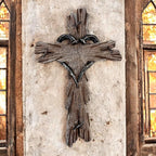 Rustic Wood-Look Resin Wall Cross with Barbed Wire & Nail Heart Accents – 11 ½” Christian Farmhouse Wall Décor, Inspirational Religious Gift (Rustic Brown)