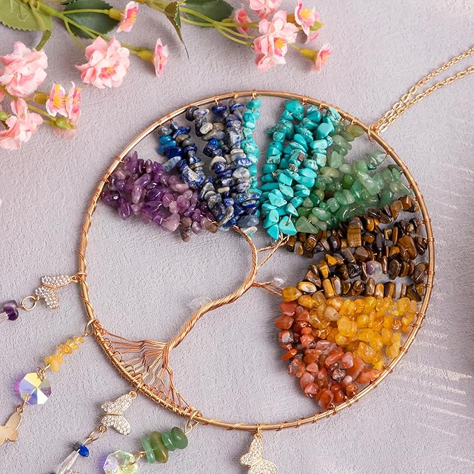 Chakra Dream Catchers Chakra Crystals Stones Crystal Sun Catcher for Windows Hanging Decoration Garden Wall Meditation Yoga Room Decor