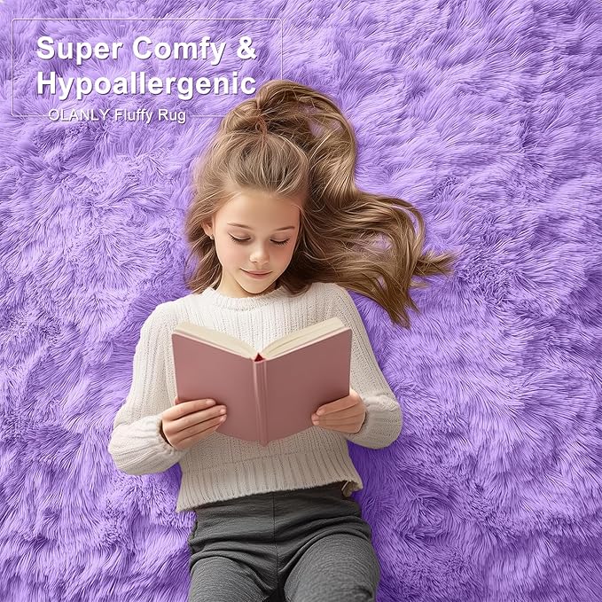 OLANLY 2x4 Machine Washable Runner Rugs for Hallway, Soft Fluffy Shaggy Bedside Rugs for Bedroom, Living Room, Indoor Floor Carpet for Kids Girls and Boys, Nursery Rooms, Home Decor Aesthetic, Purple