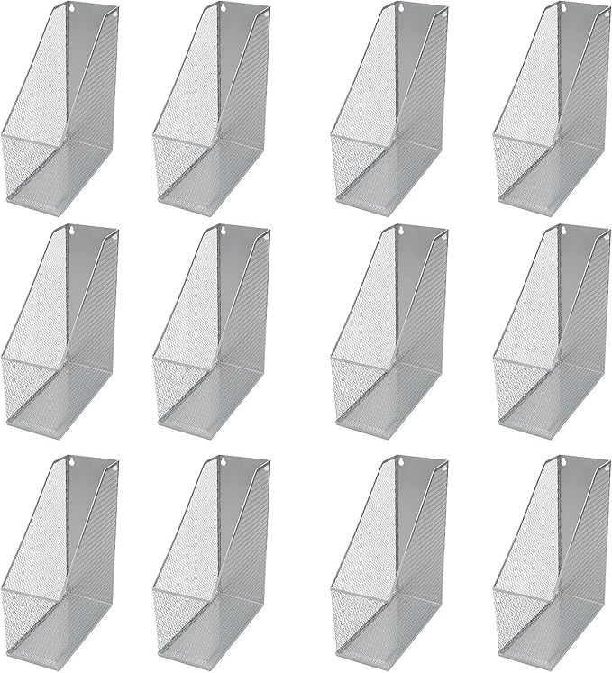 YBM HOME Mesh Steel Magazine File Holder (12, Silver)