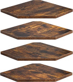 Fun Memories Corner Shelf Wall Mount, Floating Corner Shelves, Set of 4 Corner Wall Shelf Organizer, Rustic Wood Wall Storage Display Shelves for Living Room Bedroom Bathroom Kitchen, Rustic Brown