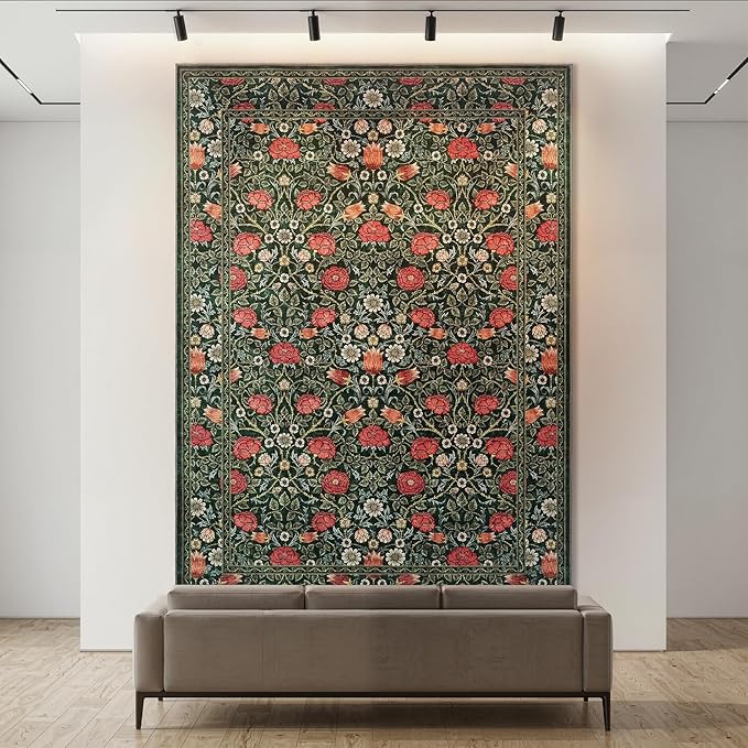 GarveeHome Green Vintage Floral Washable Rugs 5x7 for Living Room Boho Botanical Retro Rug Low Pile Stain Resistance Non Slip Carpet for Bedroom Nursery Dining Room