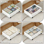 Under Bed Storage Containers with Wheels, Larger Bamboo Wood Under Furniture Storage Containers with Dust Bags，Rolling for Shoes Clothes