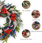 DecorbyHannah Patriotic Wreaths for Front Door, 22 inch 4th of July Wreath for Independence Day, Flag Day, Collapsible Red White Blue Wreath Decorations with Top Hat Ornament for USA 250th Holiday