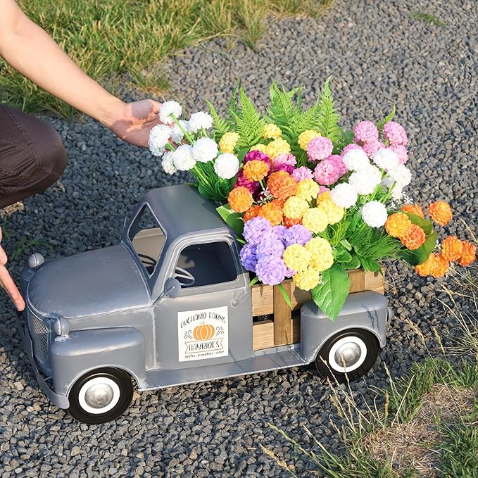 25x9.4x13in Vintage Antique Blue Farm Truck Decor, Rustic Metal Pickup Truck, Farmhouse Tabletop Decorative Planter & Storage for Home Indoor Outdoor