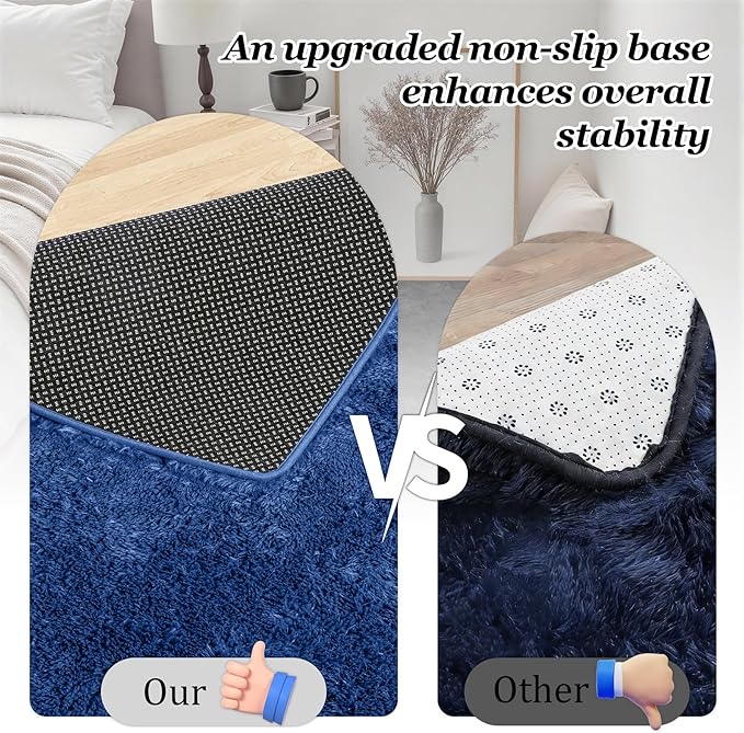 8x10 Area Rugs for Living Room Bedroom: Ultra Soft Fluffy Shag Rug Upgrade Non-Slip Non-Shedding Large Fuzzy Plush Carpet Indoor Floor Carpets for Kids Room Playroom Nursery Dorms Home Decor Blue