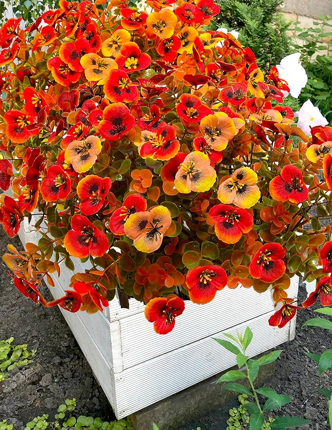 Artificial Mums Fall Flowers for Outdoors, 12pcs Fake Mums UV Resistant Outdoor Artificial Plants, Faux Silk Flowers Plants for Porch,Garden, Patio,Window Box Decoration