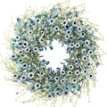 Sggvecsy Blue Daisy Wreath 24 Inch Spring Summer Fake Silk Floral Wreath with Green Eucalyptus Leaves and Lavender for Front Door Window Wall Wedding Farmhouse Festival Decor