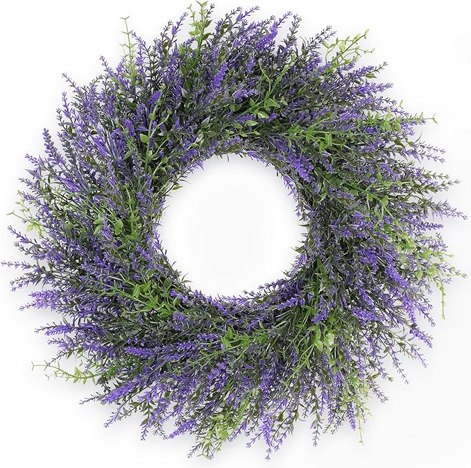 DDHS 24inch Lavender Wreath for Front Door, Window, Porch, Spring Summer Artificial Wreaths All Seasons Farmhouse Indoor Outdoor Decor-pulpre