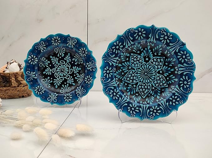 Turkish Decorative Plate Set of 2-7.08''(18 cm) Handmade Ceramic Ornament for Home Hanging Wall Decor