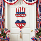 Valery Madelyn 4th of July Wreath, Patriotic Wreath for Front Door, Red White and Blue Top Hat and Heart Wall Signs for Memorial Day Independence Day USA 250th Anniversary, 28 inch