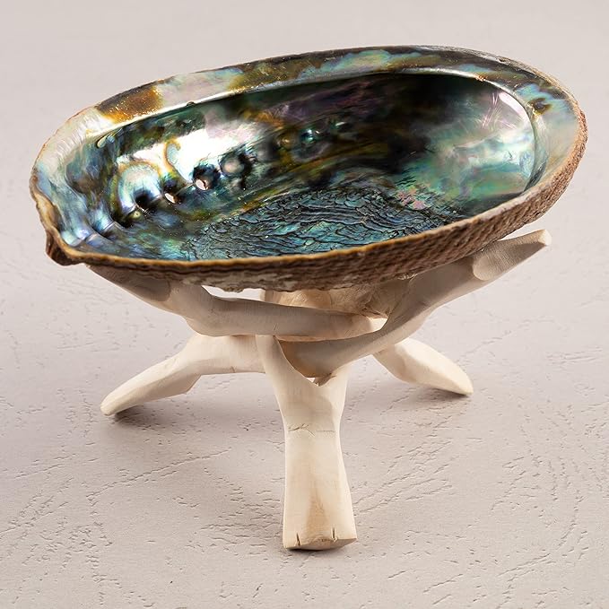 Wish Well 2 Piece Wooden Tripod Stand - 4" & 6" Hand-Carved Room Decor Holder ~ Ideal for Abalone Shell, Decorative Bowl, Crystal Ball, Sphere, Geode ~ Wood Display Stand & Perfect Crystal Holder