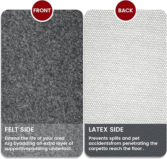 Waterproof Rug Pad, 2x3 ft Area Rug Non-Slip Carpet Pad, 1/4" Thick Non-Slip Rug Pads for All Floors and Finishes, Felt Pad for Hardwood Floors, Keeps Carpets in Place Soft and Safe
