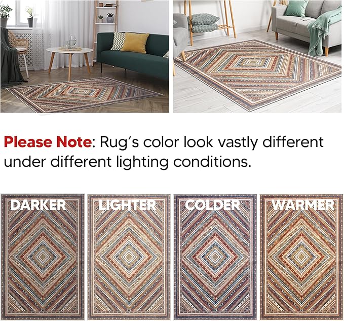 Keen Home Design 10x14 Rug - Machine Washable Area Rug with Non-Slip Backing, Ideal for Living Room, Dining Room, Bedroom - Vintage, Easy Clean, Durable, Low Pile Rug - (9'7" x 14')