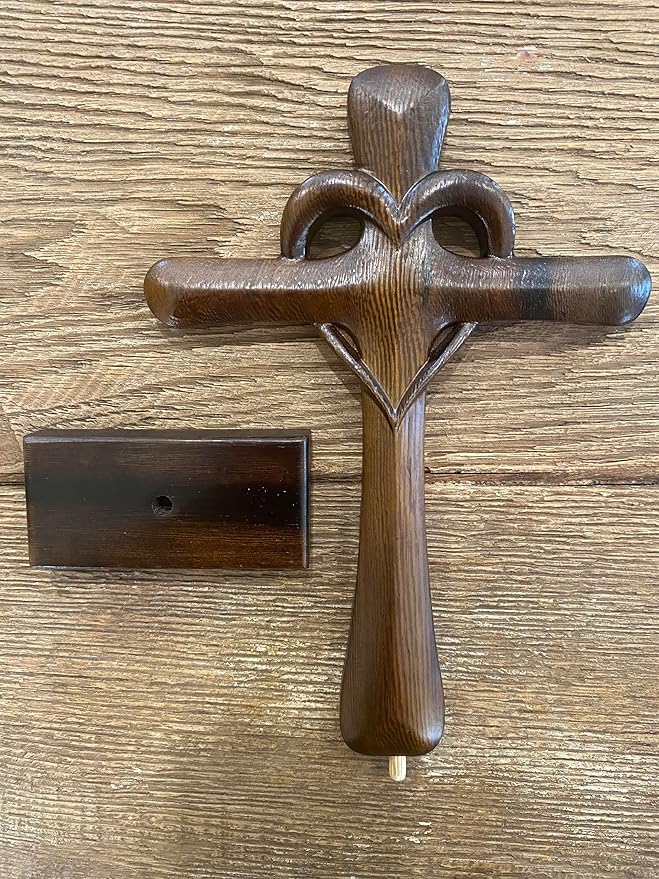 DAICAT - Hand-carved Wooden Cross Wall Decor, 10 Inch Tall Larger Cross for Home Decor, Cross Decor for Wall, Hand made Wood Crosses Wall and Table, Wedding Gifts for Couple (No 5)