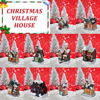 Shappy 48 Pcs Christmas Village Houses Town Buildings Accessories 10 Light up Christmas Village House 12 Mini Trees 12 LED Lights 2 Snow Blanket Box for DIY(Classical Style)
