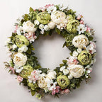 Peony Wreath 23'' Spring Wreaths for Front Door, Artificial Large Floral Wreath for Front Door Wall Decor, Valentine’s Day Home Wedding Housewarming Gift EZsenses (Green)