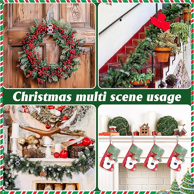 12 Pcs Christmas Ties Wreath Holder - 8.5" Adhesive Silicone Hangers - Stretchable Adhesive Straps Stocking Holder for Garland Mantle Stairways Decoration