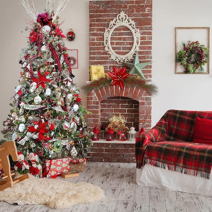 CITYES Christmas Swag Decoration Floral Swag with Berries and Silk Poinsettia Flowers Pine Needles Greenery 41.34 Inch Christmas Swag Xmas Door Swag for Front Door Festival Decor Wall Arch Window