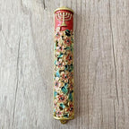 Hand Painted Mezuzah, Exquisite Enamel Mezuzah with Menorah and Pomegranate Motifs