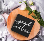 SRADMO Black and White Wood Box Sign Desk Decor 6x6, Inspirational Desk Decor Wooden Block Box Sign For Home Office Shelf Table Decoration (Black)
