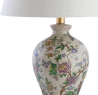 JONATHAN Y 24" Multi-Colored/Gold French Country Ceramic Floral Urn Table Lamp, White Linen Shade, Chinoiserie Ginger Jar Bedside Lamp for Living Room Bedroom, LED Bulb JYL3009A