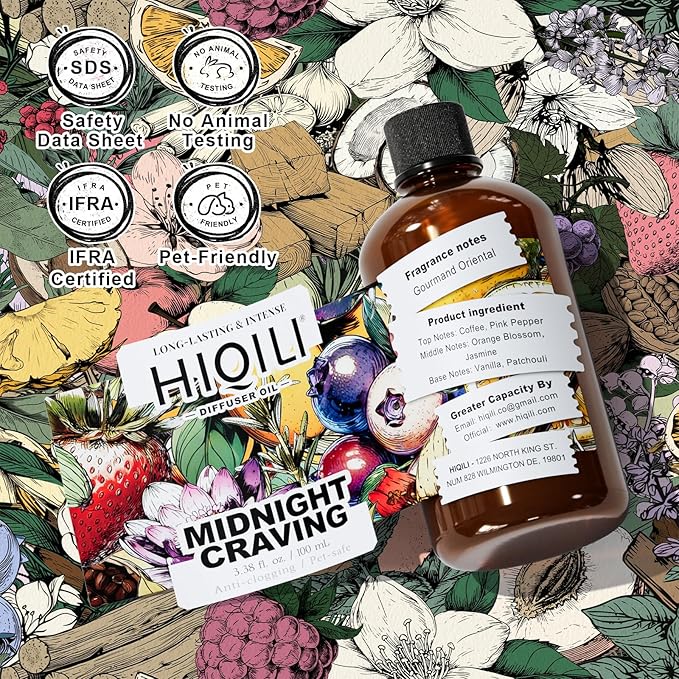 HIQILI Midnight Craving Diffuser Oil, Inspired by Y S.L's B.Lack O.pium, for Home & Hotel, Long-Lasting Fragrance Oil- 3.38 Fl Oz