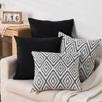 HPUK Decorative Throw Pillow Covers Set of 4 Geometric Design Linen Cushion Cover for Couch Sofa Living Room, 18"x18" inches, Black