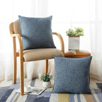 HPUK Linen Throw Pillow Covers Pack of 2, 18x18 Inch Accent Cushion Covers for Living Room, Bedroom, Decorative Solid Color Pillow Covers for Couch, Sofa, Chair, Blue