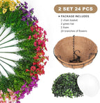 2 Set Artificial Faux Hanging Plants Flowers Basket for Outdoors Spring Summer Decoration, 2 Hanging Planters with 24pcs Fake Silk Flowers UV Resistant for Outside Porch Patio Garden Home 6 Multicolor