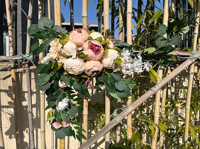 Machoo Decorative Swags Wedding Arch Flowers Swags Artificial Flowers for Decoration 2 Pcs Peony Flower Swag for Wedding Decor Welcome Sign Wedding Arch Lintel Decor (Champagne)