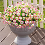 Artificial Fake Spring Outdoor Plants Flowers, 12 Bundles Outside Faux Silk Pink Morning Glory with Eucalyptus Realistic UV Resistant for Planter Pot Porch Garden Yard Patio Balcony Home Decoration