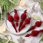 Jetec 6 Pcs Burgundy Velvet Christmas Finial Ornament Flocked Xmas Tree Hanging Decoration Plastic Velvet Christmas Ornaments with 3 Styles for Xmas Tree Holiday Home Party Decoration