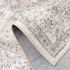 Beige Runner Rug 2'6"x12' Washable Vintage Carpet Hallway Kitchen Soft Retro Low Pile Thin Indoor Bedroom Non Slip Oriental Medallion Long Throw Rug for Bathroom Laundry Dining Room