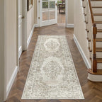 2x6 Runner Rug Beige Washable Hallway Kitchen Bedroom Vintage Distressed Bathroom Non Slip Medallion Floral Carpet Indoor Retro Throw Floor Mat for Office Dining Laundry Living Room