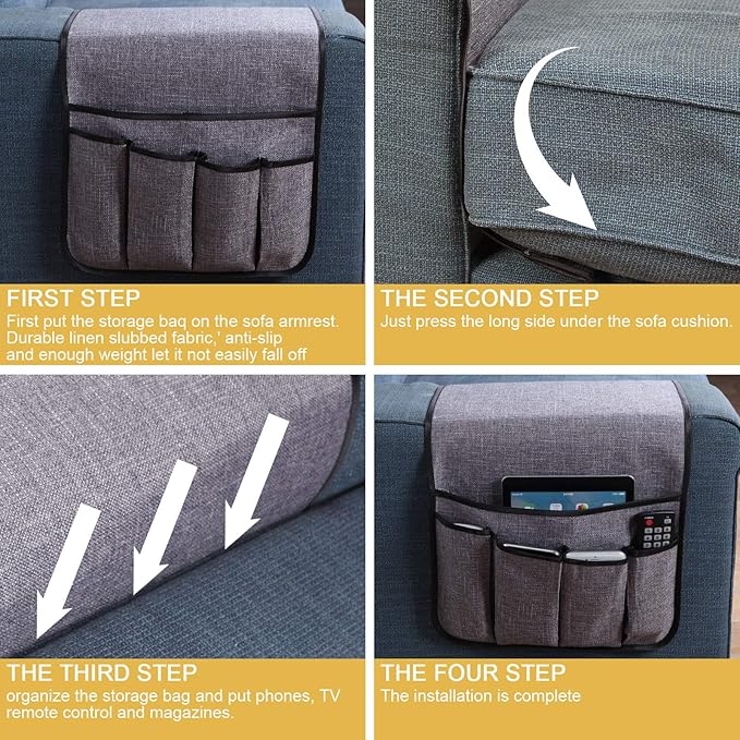 Sofa Armrest Organizer Non-Slip Remote Control Holders for Recliner Couch Chair Armchair Caddy with 5 Pockets for Table,Cell Phone,Ipad,Magazines,Books (Lightgrey, 13 x 35 Inch)
