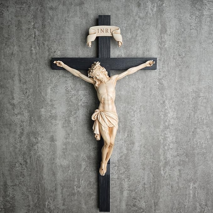 BC Catholic Crucifix Wall Cross, Elegant Modern Home Decor, Religious Gifts for House Warming, 16" H, Renaissance Sculpture Handmade by Buildclassic (Bone Beige)