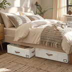 StorageWorks Under Bed Storage with Wheels, 10" Underbed Storage Containers with Lid, 90L Clothes Organizer for Blankets, Sweaters, Bedding, 2-Pack, Beige