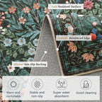 Non-Slip Washable Runner Rug for Hallways, 2x6 Ultra-Thin Floral, Boho Soft Forest Green Carpet for Kitchen, Bathroom & Laundry Room