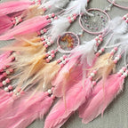 Large Dream Catchers, Boho Handmade Native Macrame Dream Catchers Wall Hanging for Bedroom Living Room Wedding Party Decor, Festival Blessing Craft Gift for Kids Boys Girls (Pink & White)
