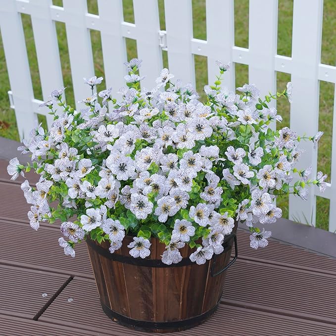 Artificial Flowers for Outdoors Daisy 12 Bundles for Home Decoration, Faux Flower Fake Plants Outside Decoration with Eucalyptus UV Resistant for Planter Porch Patio Yard Garden White