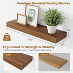 Fun Memories Floating Shelves Set of 2, 24 Inch Floating Shelves for Wall, Wood Wall Shelves with Invisible Brackets, for Bathroom, Bedroom, Living Room, Kitchen, Walnut