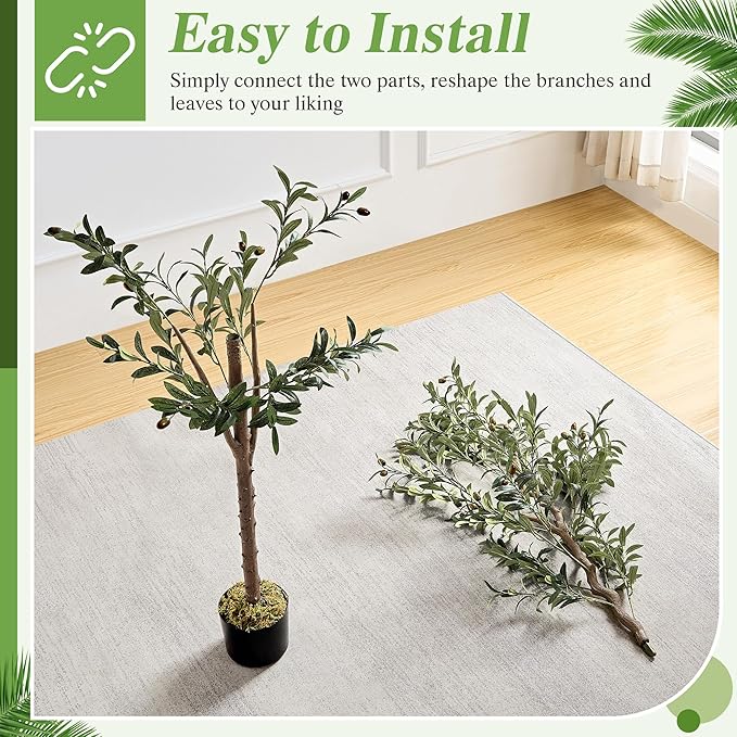VECELO Artificial Olive Tree 5FT(61inch), Faux Olive Trees in Pot, Tall Fake Plant with Silk Leaves, Realistic Fruits and Dried Moss for Indoor Home Office Decor