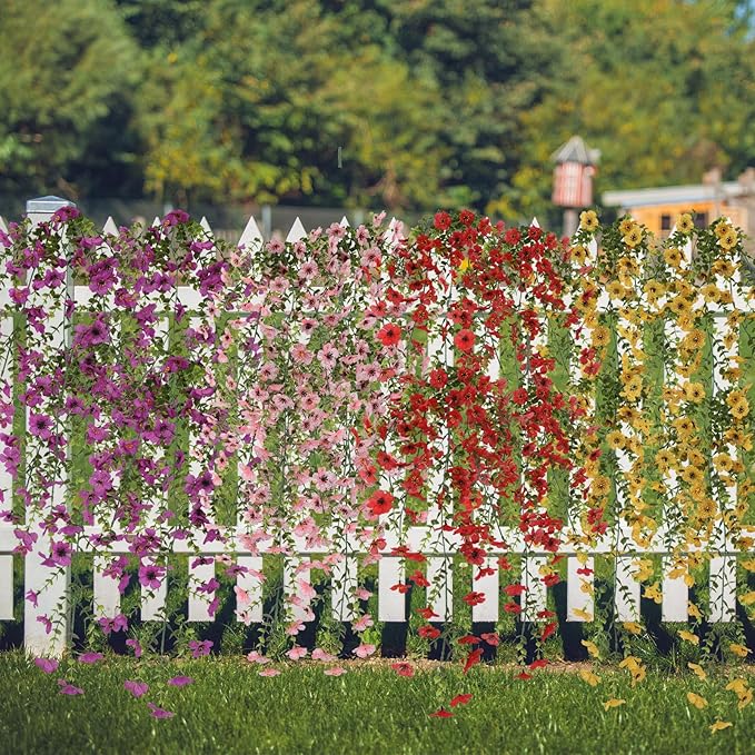 Artificial Hanging Flowers for Outdoors, 8 Pcs Fake Plant for Spring Summer Decoration, UV Resistant Realistic Silk Faux Flowers Outside Indoor Planter Porch Patio Balcony Yard Decor